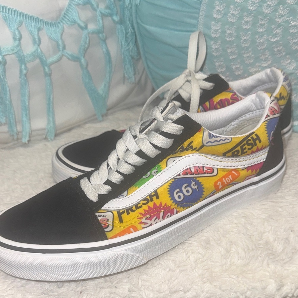 Vans Black and White Sneakers with Colorful Graphic Accents